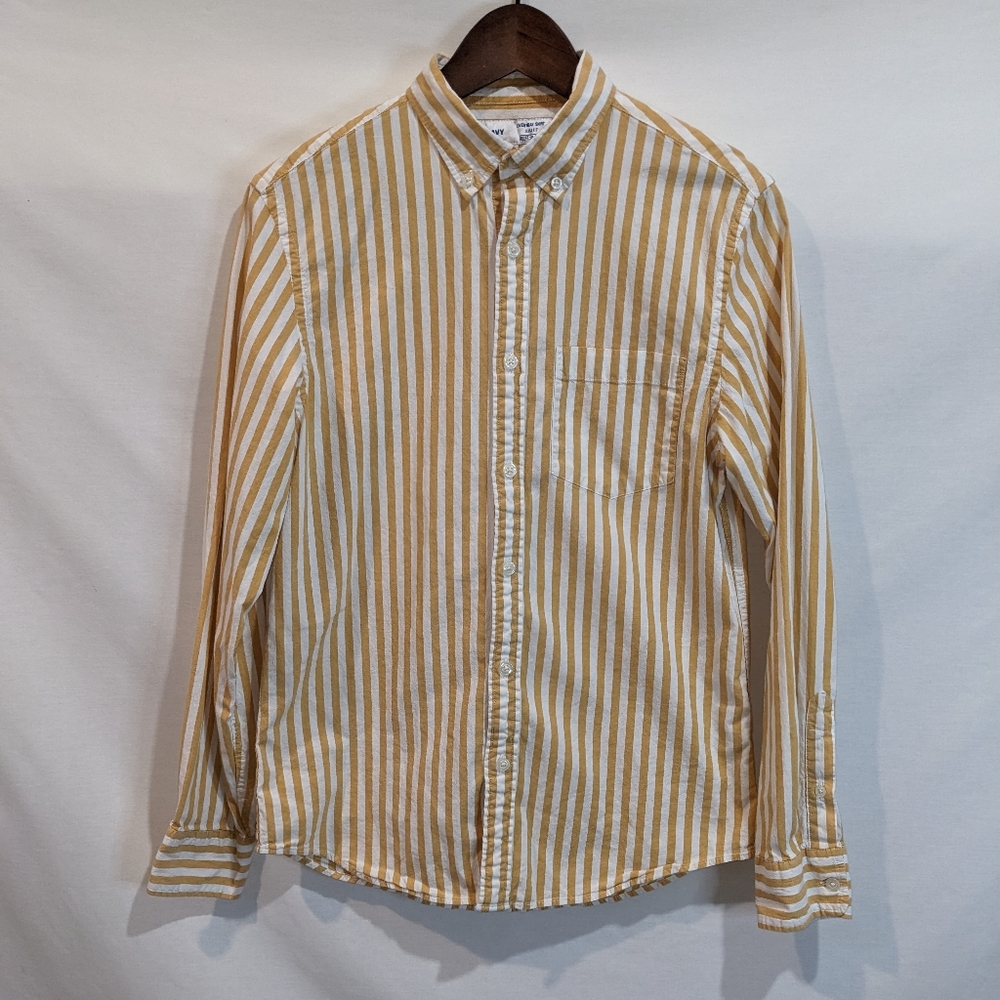 Classic Old Navy Cotton Camel/White Striped Button Down Size S Everyday …